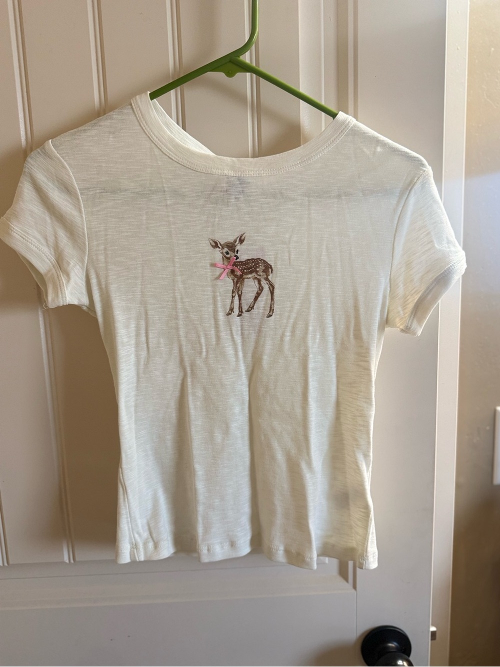Juniors Girls Cream Deer Graphic Tee